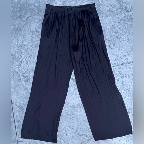 Zara Black Wide-Leg Pants palazzo crinkle long size small - Picture 4 of 8